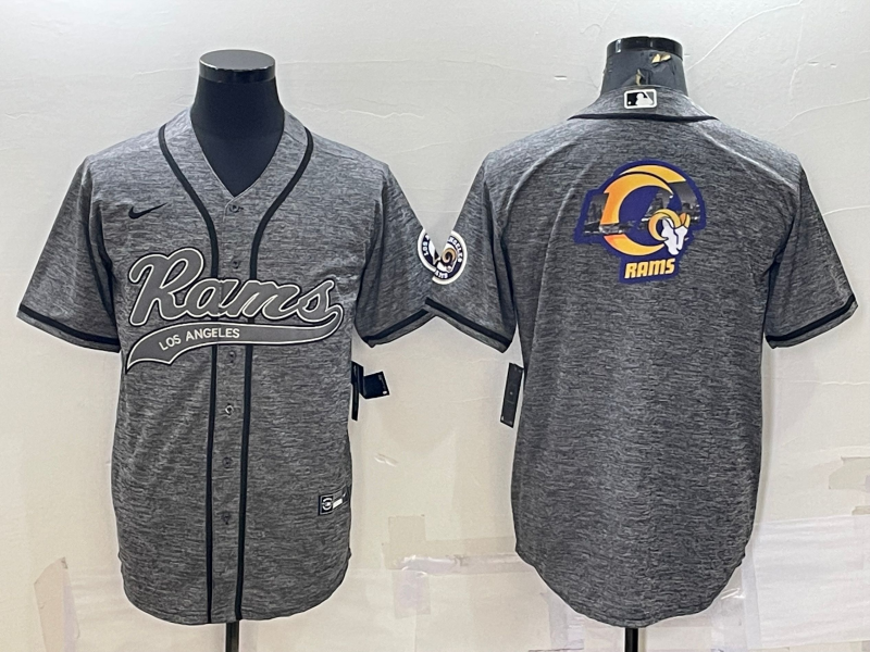Men's Los Angeles Rams Grey Team Big Logo With Patch Cool Base Stitched Baseball Jersey